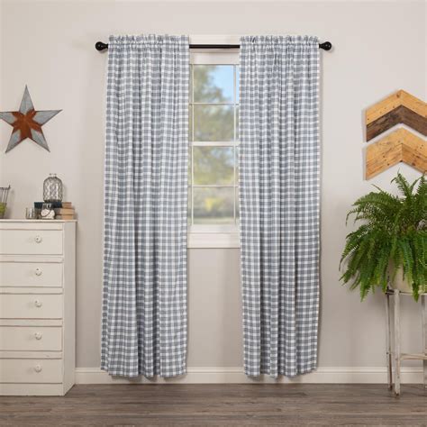 Blue plaid curtains - The Grain Sack Swag Set adds a charming, country style to your home. Swag curtains are a classic country style featuring angled drapes to frame your window while leaving space …